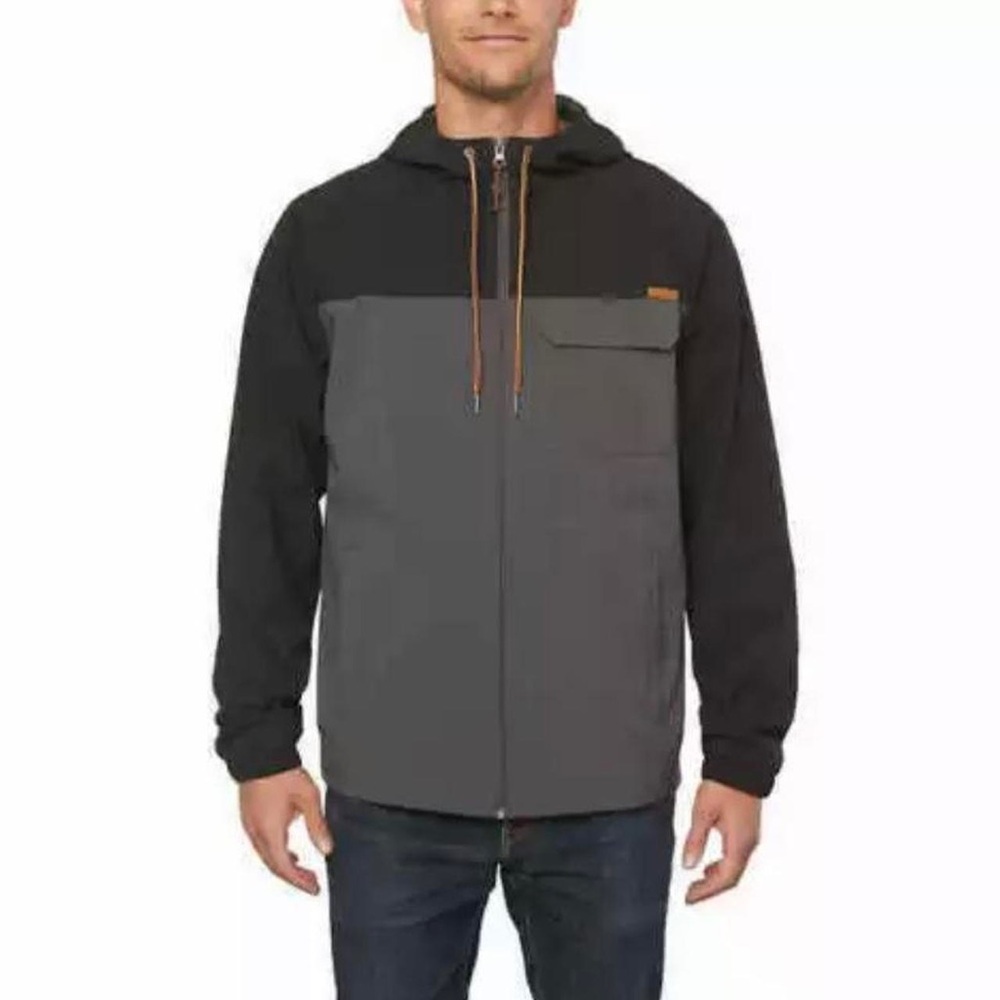 Black soft shell sweatshirt nylon windbreaker jacket travel weather proof hoodie